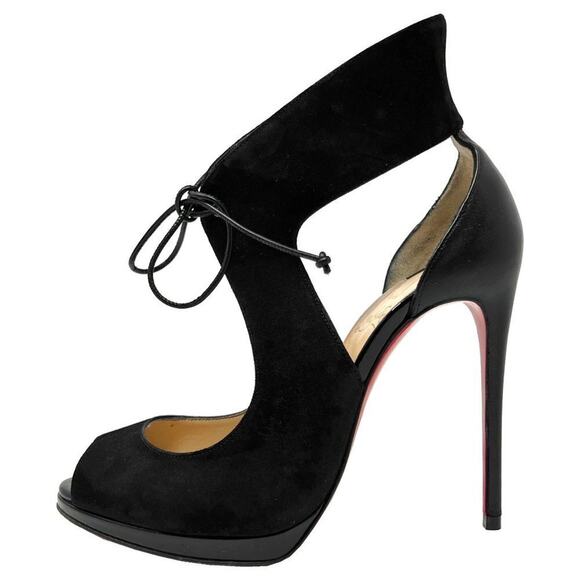 Christian Louboutin Campanina Black Suede Peep Toe Pumps- Size 36 - Picture 1 of 10